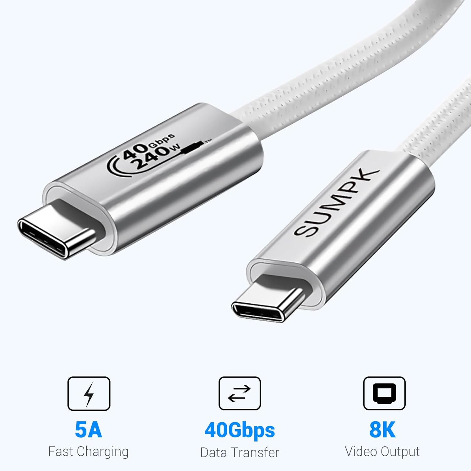 6 inch Short USB4 Cable 2 Packs, 240W USB C to USB C Cable Fast Charging, 8K HD Display, 40gbps Data Transfer Type C Cord Compatible for iPhone 15/15Plus/15Pro/ Max