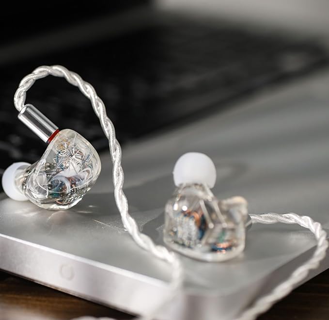Kiwi Ears Orchestra Lite in Ear Monitor, Custom 8BA HiFi Earphone, Studio Monitor Headphone, Wired Earbuds with Detachable OFC Cable, Handcrafts Faceplate for Audiophile Musician (Clear)