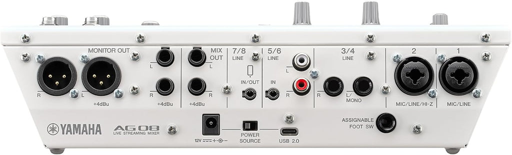 Yamaha AG08 White 8-Channel Live Streaming Loopback Mixer/USB Interface with Steinberg Software Suite