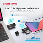 GIGASTONE SD Card Reader, 5-in-1 USB-A/USB-C Card Reader, Dual Slot for SD/Micro SD/SDHC/SDXC, Compatible with Laptop, PC, iPhone16/15, MacBook Pro/Air, iPad Pro, Android