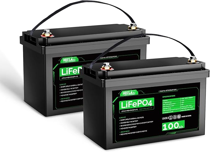 HQST LiFePO4 Battery 100ah Lithium Battery, 12V Lithium Iron Phosphate Battery Deep Cycle Marine Battery, 10 Year Lifetime with Low & High Temp Protection for RV, Trolling Motor, Boat-2 Pack