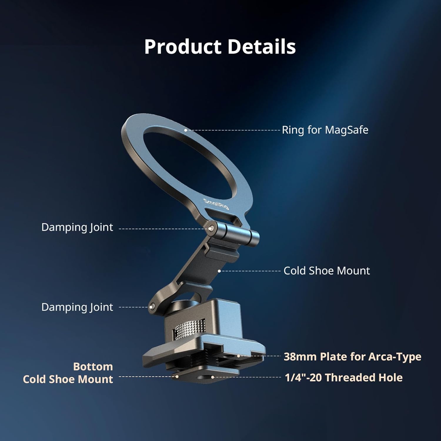 SMALLRIG Metal Phone Mount with Baseplate for Arca-Standard, Compatible for DJI RS 4 Mini, Smartphone Support with Cold Shoe Mount, Phone Tripod Mount for iPhone 16 15 14 etc. - 5339