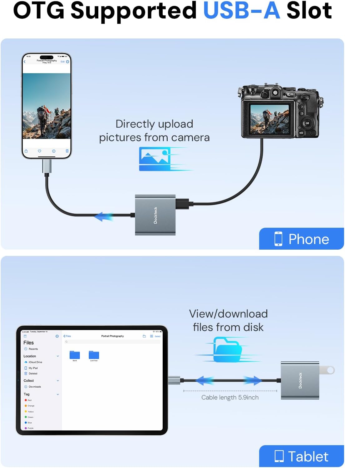 Dockteck SD Card Reader Adapter, 312MB/s SD4.0 Super Speed, USB3.1 SD/TF Card Reader, 3-Slot USBC to SD/Micro SD/USB A Memory Card Reader for UHS-Ⅱ-ⅠSD/Micro SD/SDHC/SDXC/MMC, with OTG for Plug&Play