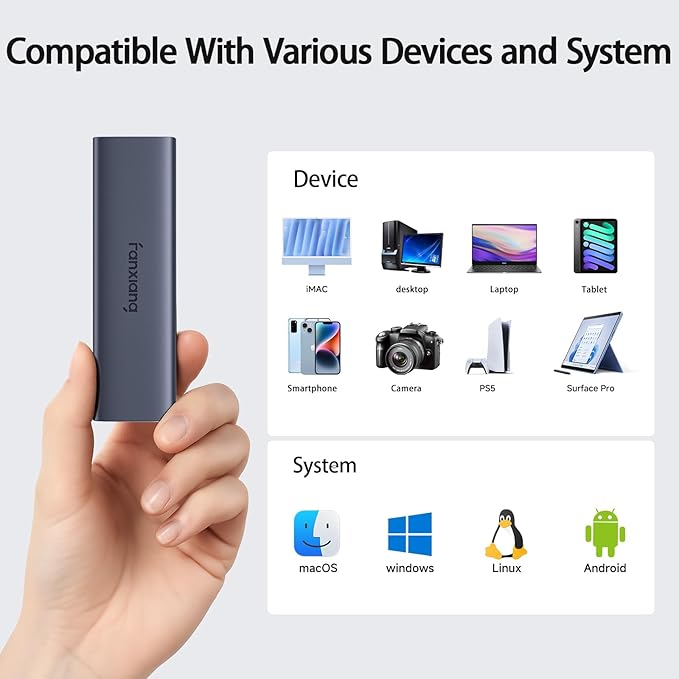 500GB External SSD - Portable SSD External Solid State Drive, 1000MB/s, USB 3.2 Gen2 Type-C, Aluminum Alloy, External Hard Drive for iPhone15/16,Android, Mac, Windows -PS1008