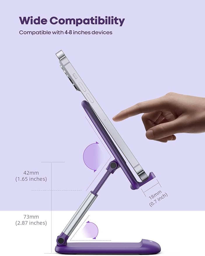 Lamicall Purple Phone Stand for Desk - Dark Purple Cell Phone Holder Desktop Office Must Have Compatible with iPhone 13 Pro Max Mini, 12 11 XR X 8 7 6 Plus SE, 4-8'' Smartphone