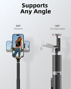 TODI 63" Cell Phone Selfie Stick Tripod, Portable Tripod for iPhone with Wireless Remote, Extendable Smartphone Stand, All-in-1, Compatible with iPhone/Android