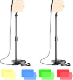 2-Pack LED Video Light with Stand, Home Studio Back Lights, Photo Lights with Color Filters for Close Photography Lighting YouTube Video Recording, Desk Game Steaming