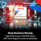 Toshiba N300 PRO 22TB Large-Sized Business NAS (up to 24 Bays) 3.5-Inch Internal Hard Drive - Up to 300 TB/Year Workload Rate CMR SATA 6 Gb/s 7200 RPM 512 MB Cache - HDWG62CXZSTB