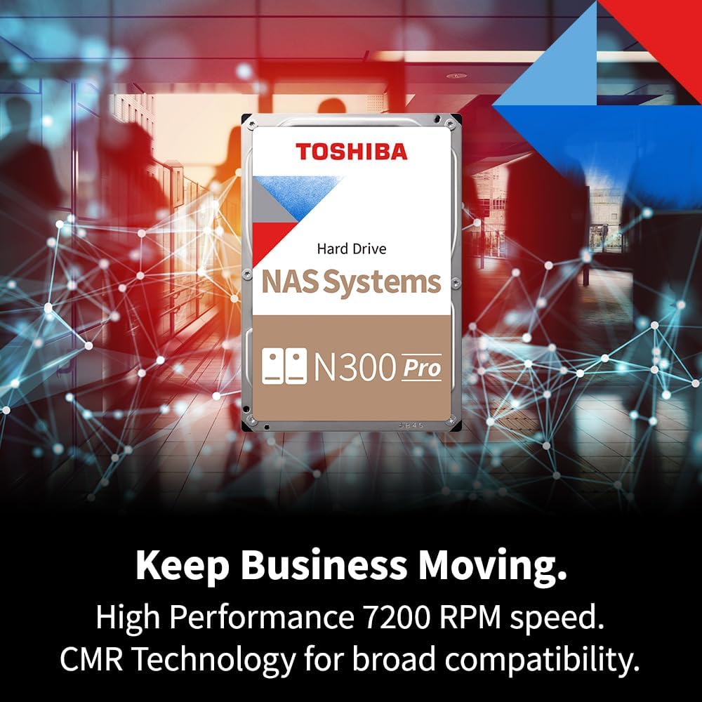 Toshiba N300 PRO 4TB Large-Sized Business NAS (up to 24 Bays) 3.5-Inch Internal Hard Drive - Up to 300 TB/Year Workload Rate CMR SATA 6 GB/s 7200 RPM 512 MB Cache - HDWG740XZSTD