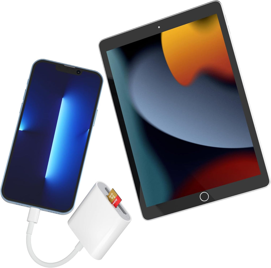 SD Card Reader for iPhone, Memory Card Reader with Dual Slot for SD/TF Card Plug and Play Trail Game Camera SD Card Viewer Lightning to MicroSD Card Camera Adapter for iPad No App Required