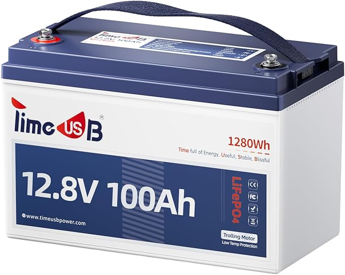 12.8V 100Ah TM LiFePO4 Battery with Low-temp Protection, Timeusb Group 31 Lithium Battery, Up to 15000 Deep Cycles Battery for Trolling Motor, RV, Solar, Travel Trailer, Energy Storage- Off Grid