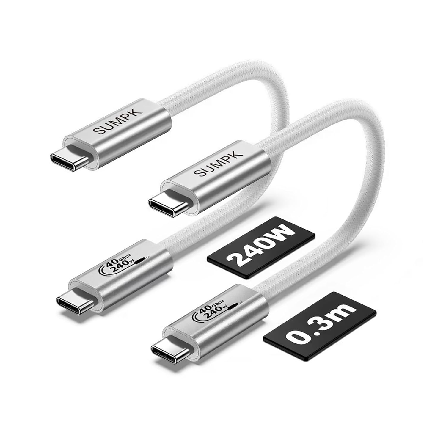 1 FT Short USB4 Cable 2 Packs, 240W USB C to USB C 40gbps Fast Charging, 8K Video Monitor Cord Compatible for Thunderbolt 4, Thunderbolt 3 and USB4 Devices