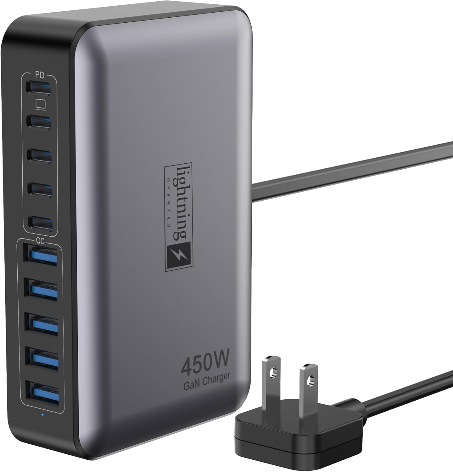 10 Ports USB C Charger Block, 450W USB Charging Station for Multiple Devices, 5 Type C + 5 USB A GaN PD Charger Hub, Compact Power Brick Super Fast Charging for MacBook, Ipad, iPhone, Samsung