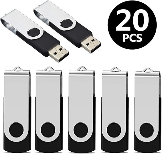 Aiibe 16 GB USB Flash Drive 20 Pack Bulk Flash Drives 16GB USB 2.0 Thumb Drive Data Storage USB Drive Zip Drives (16GB, Black)