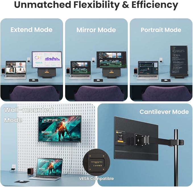 Hyangin 2025 Upgraded 24 Inch Large Portable Monitor for Laptop,1080P FHD 100Hz Portable Screen,120% sRGB IPS Portable Second Monitor with Adjustable Stand for Laptop, MacBook, Phones