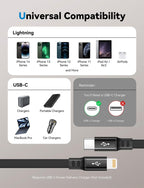 MINLU USB Type C to Lightning Cable 4Ft 2Pack, Retractable iPhone Charger Fast Charging for Retractable Car USBC iPhone Cord for iPhone14/13/12/11 Pro Max/XS/XR/X/iPad/CarPlay