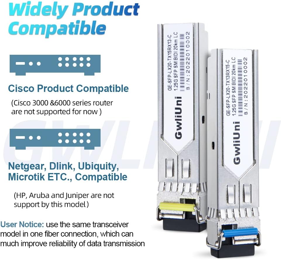 5 Pairs 1.25G BIDI SFP Single Mode Fiber Module Network Transceiver, LX SM 1310nm 1550nm 20km, Simplex LC Interface for Switch, Router, Firewall, Network Card, Media Converter etc