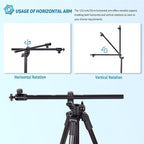 Phone Tripod, Arsoer 67" Adjustable Height Tripod with Horizontal Column and Removable Clip Mount for Overhead Shot, 360° Rotation Stand with Wireless Remote/Carry Bag for iPhone/Webcam