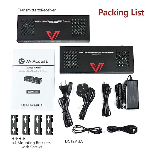 HDBaesT HDMI USB KVM Extender 4K60Hz 4:4:4 18Gbps 1080P HDR 330ft(100m) Over Cat5e/6/6a/7, HDMI2.0, Switchable 1 Host & 4 USB 2.0 on TX or RX, Two-Way IR/ 3.5mm Stereo/ RS232 (4KEX100-KVM-H2)