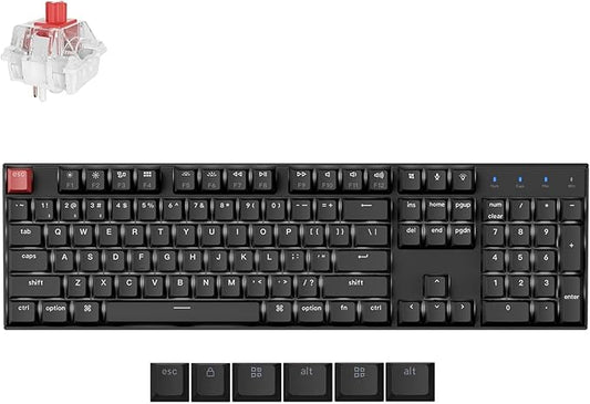 Keychron K10 Full Size Layout White LED Backlit Hot-Swappable Mechanical Keyboard for Mac Windows, 104-Key Bluetooth Wireless/USB Wired Computer Keyboard with Keychron Super Red Switch(Version 2)