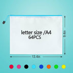 64pcs A4 Mesh Zipper Pouch Bags, Mesh Bags with Zipper Bulk, Pouches for Organization, Clear Storage Bags for Classroom, Travel, Office, Board Game