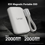 Lexar 1TB ES5 Magnetic External SSD, Up to 2000MB/s, Compatible w/MagSafe, USB-C Smartphones, iPhone 15/16 or Above, PC, Mac, Supports Apple ProRes & Samsung Pro Video, Silver (LES5XXX001T-RNWNU)
