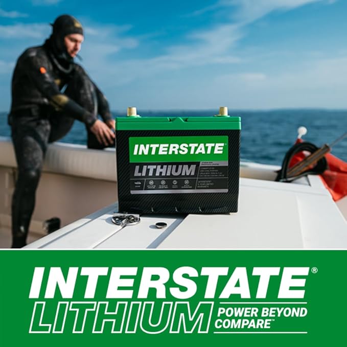 Interstate Batteries 12V 60Ah Group Size 24M Lithium Deep Cycle LiFePO4 Marine/RV Battery, Maintenance Free, Lightweight, Ideal For Boats, RV Camping, Off-Grid, Yachts (Li24M12V60)