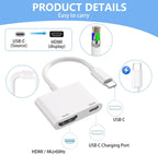 USB C to HDMI for TV, 4K@60Hz Type C to HDMI Adapter with Charging Port, iPhone to Hdmi to USB C Adapter Compatible for iPhone 16/15 Series/iPad Pro/Galaxy/MacBook Pro to HDTV Projector