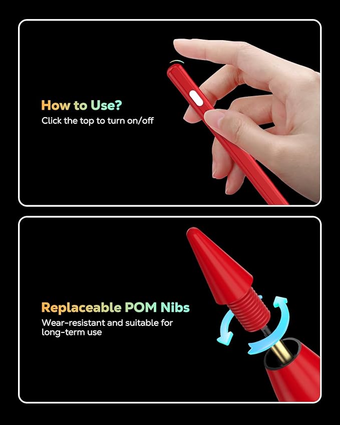 MoKo Pencil for iPad (A16) 11th 10th Gen, Stylus Pen for 2018-2025 Apple iPad 11/10/9/8/7/6/A16, Mini 7/6/5, Air M3/M2 11"/13"/5/4/3, Pro M4 13"/12.9"/11" Tilt Sensitivity, USB-C Fast Charging, Red