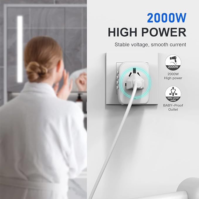 Universal International Power Travel Plug Adapter, 5 in 1 European Travel Plug Adapter W/ 3.5A 2xUSB-A and 2xUSB C Wall Charger and Worldwide AC Outlet for Europe USA UK AUS Asia