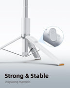 TODI 63" Phone Tripod, Extendable Selfie Stick with Wireless Remote and Phone Holder, Portable All-in-1 Cell Phone Tripod Stand for Video Recording, Compatible with iPhone/Android (White)