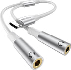 MOSWAG Type C to Dual 3.5mm Aux Headphone Jack Adapter, Type C to Dual 3.5mm Aux Headphone Jack Adapter Compatible with Pixel 7 6 Pro 5, for Galaxy S23 S22 S21 Ultra Note 20 Ultra iPad Air MacBook