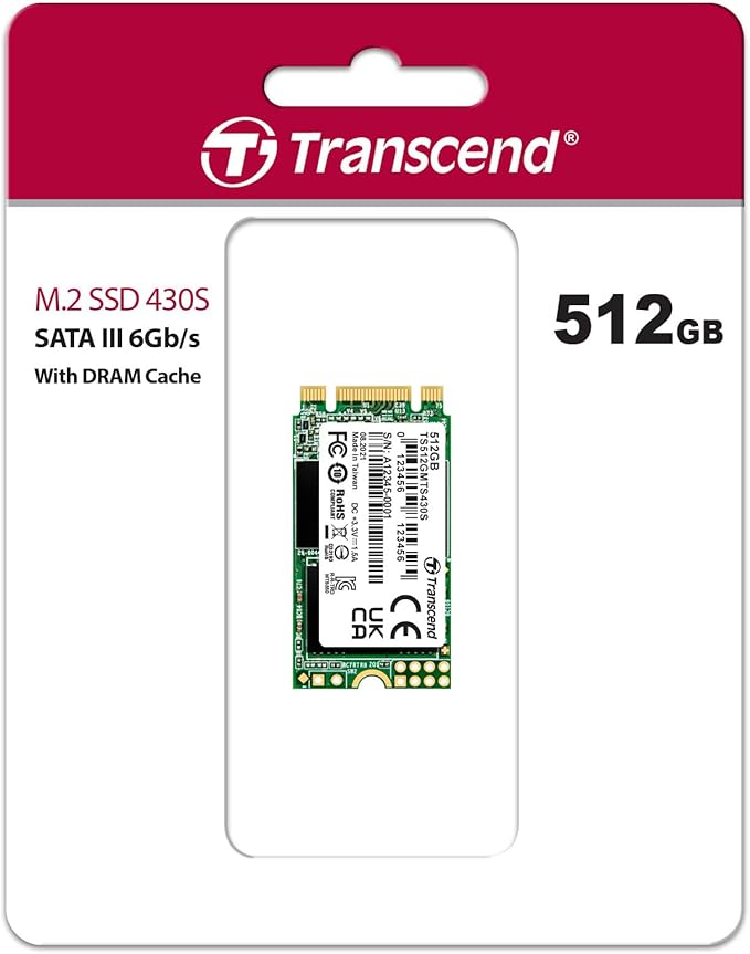 Transcend 512GB M.2 2242 SATA III SSD with Dram Cache, Up to 560MB/s, Compatible w/Ultrabook/Laptop/PC/Desktop, 3D TLC NAND Flash Internal Solid State Drive, LDPC Error Correction, SLC Cache, B+M Key