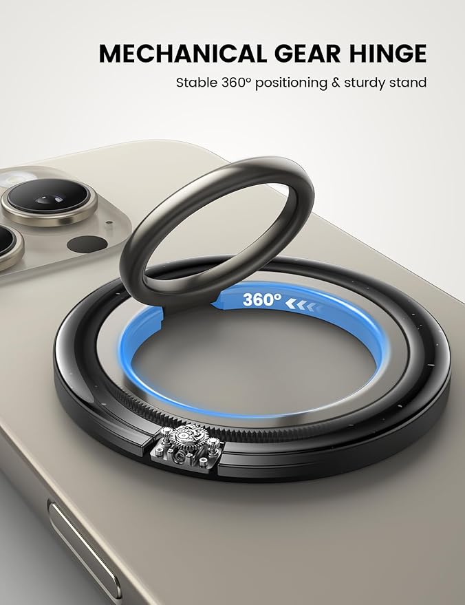 Lamicall [2025 Upgrade Metal Gear Hinge] Magnetic Phone Ring Grip for MagSafe, [4.4lbs Ultra Strong Magnet] Finger Holder Stand, Easily Pull Ring Out, Mag Safe Accessory for iPhone 16 15 14 Pro Max