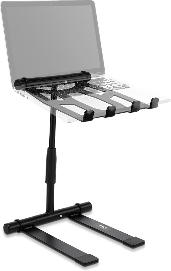 Pyle Portable Folding Laptop Stand - Standing Table with Adjustable Angle, Foldable Height and Four Prong Anti-Slip Tray for iPad, Tablet, DJ Mixer, Workstation, Gaming and Home Use - PLPTS55