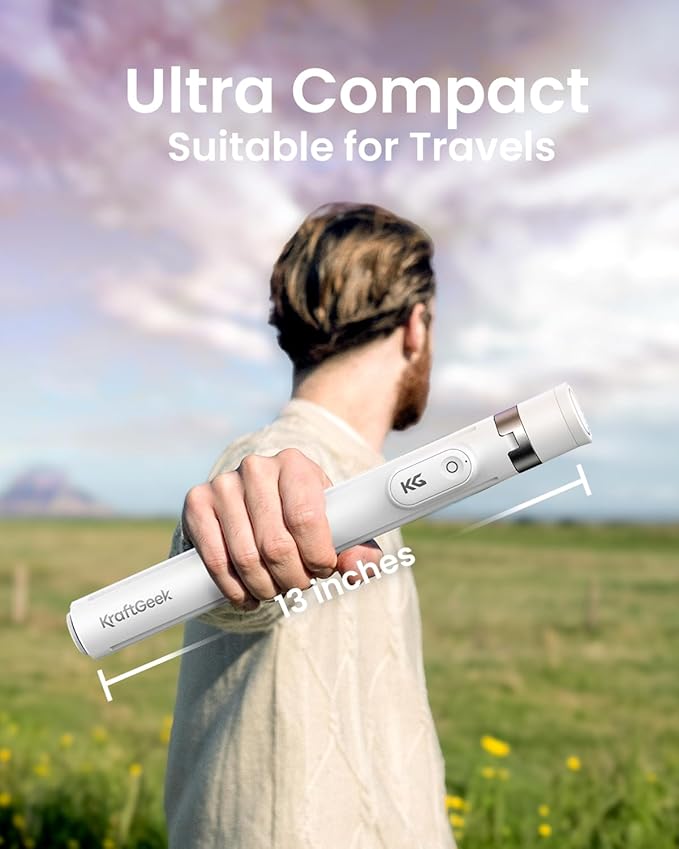 KraftGeek Tripod for iPhone, 66” JustTap Phone Tripod, Selfie Stick Cell Phone Stand for Recording Travel, Content Creator Essentials, White