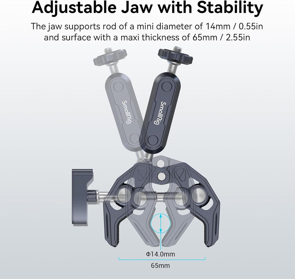 SMALLRIG Camera Mount Clamp, Ballhead Magic Arm and Adapter for Gopro, Camera Monitor Mount with 1/4"-20, 3/8"-16 Threaded Holes, Super Clamp for Gopro/DSLR/Stabilizer