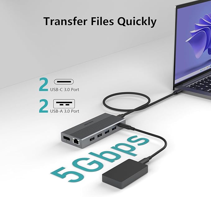 13-in-1 USB C Docking Station: Triple 4K Display, 100W Power Delivery, 5Gbps Data Ports, SD/MicroSD Slot - for Dell XPS, HP Laptops & ThinkPad