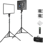 NEEWER 18" LED Video Light Panel Photography Lighting Kit with Tripod Stand Remote Cleaning Cloth, 2 Pack 45W Dimmable Bi Color Soft Studio Key Light 3200K-5600K CRI97+ 4800Lux for Streaming Recording