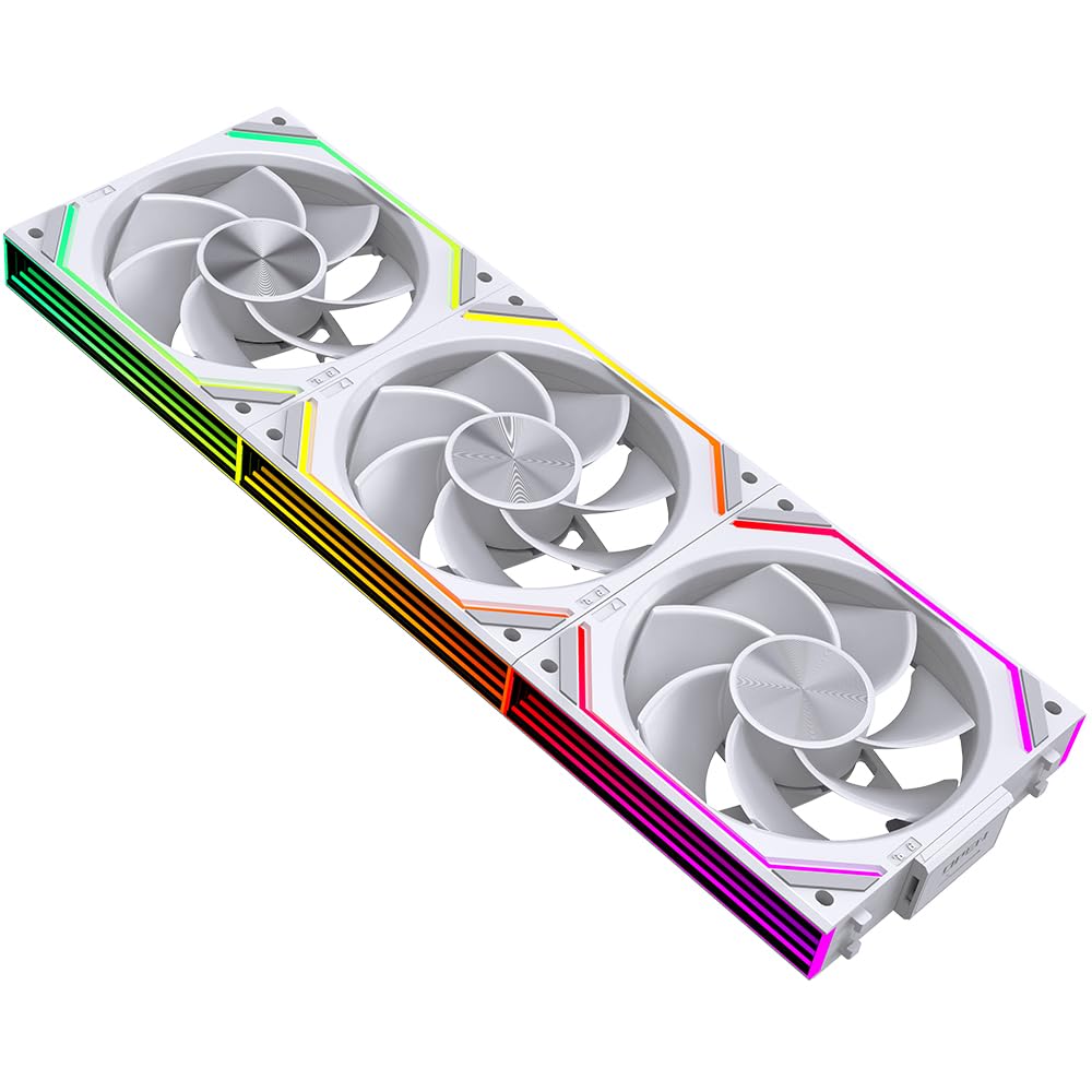 Jungle Leopard Interstellar V2 RS 120mm PC Reverse Blade Case Fan Infinity Mirror Module Daisy-Chain ARGB Fan Triple Pack Suitable Computer Cooling Fans 360mm AIO Cooler(White-3Pack)