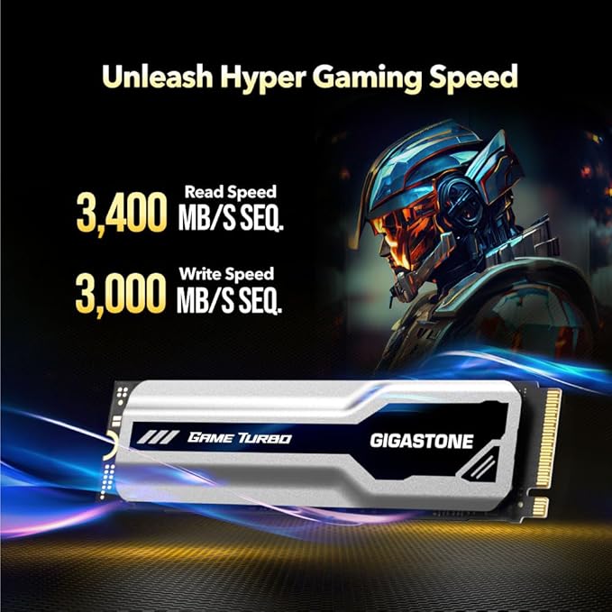 Gigastone M.2 SSD 1TB PCIe 3.0 NVMe SSD 3,400MB/s Internal Gaming Solid State Hard Drive Turbo Speed Heatsink Cooling Heat Dissipation PC Laptop Storage for Gamers Video Editing Creators