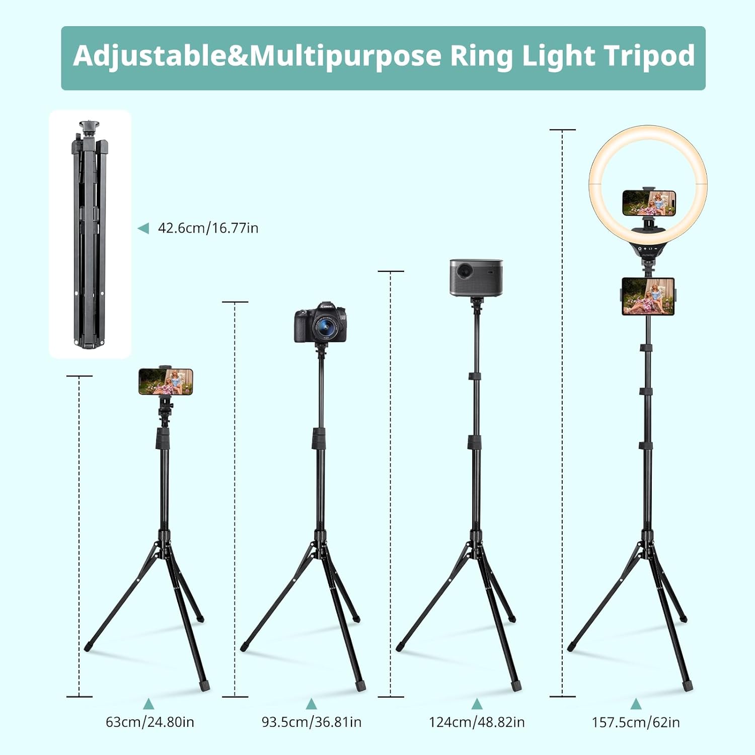 Aureday 14inch iPad Ring Light with Tripod Stand, 62inch Selfie Tripod Light Ring with Phone&Tablet Holder for Recording, 20W LED Circle Light with Wireless Remote for Tiktok, Makeup, Live Streaming