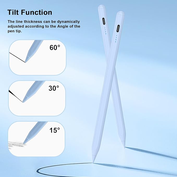 Stylus Pen for iPad 9th&10th - Type-c Charging Pencil for ipad Palm Rejection Active Pen Compatible with (2018-2025) Apple iPad 6/7/8/9/10/11(A16), Air 3/4/5/M2/M3, Mini 5/6, Pro 11"/12.9"/M4（Blue）