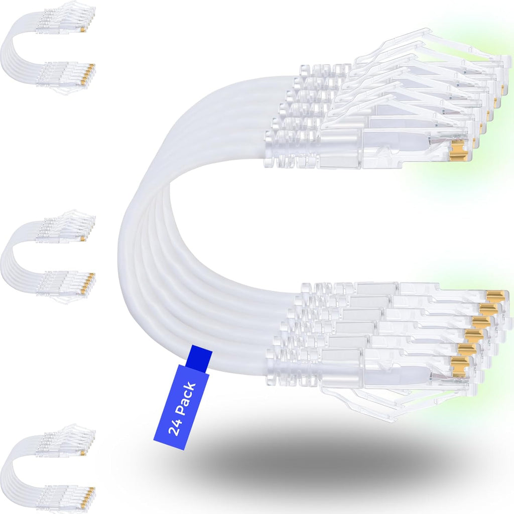 Rapink Patch Cables Cat6/ Cat6a 7ft (24 Pack) Slim, Cat6a Ethernet Patch Cable 10G Support, Snagless Cat 6 Patch Cable for Patch Panel to Switch, Flexiable Cat6 Ethernet Cable White