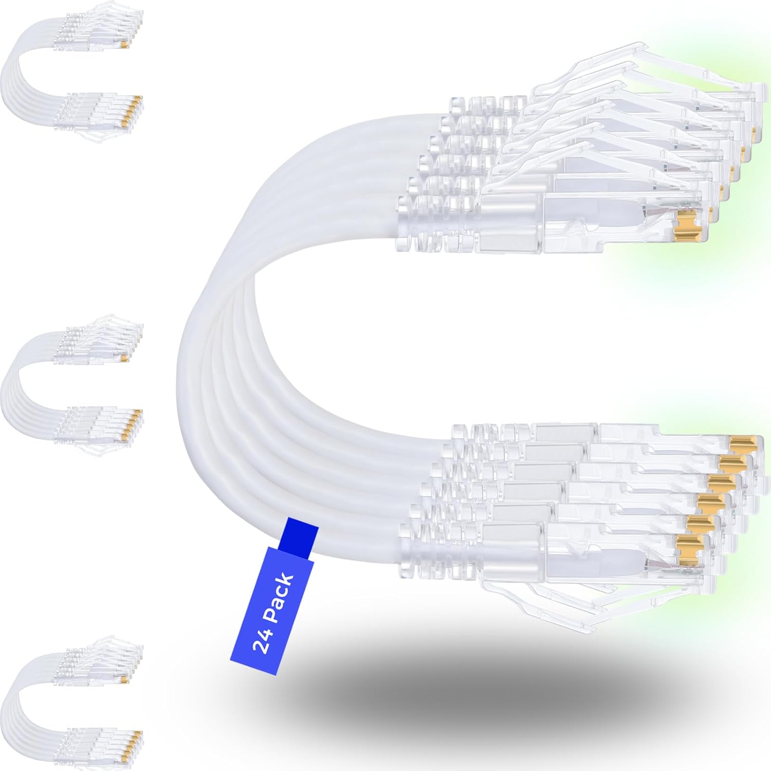 Rapink Patch Cables Cat6/ Cat6a 7ft (24 Pack) Slim, Cat6a Ethernet Patch Cable 10G Support, Snagless Cat 6 Patch Cable for Patch Panel to Switch, Flexiable Cat6 Ethernet Cable White