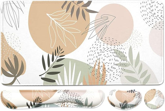 Keyboard Mouse Pad Set, Extended Mouse Pad+Keyboard Wrist Rest Support, Memory Foam Ergonomic Easy Typing, 4Pcs (35.4×15.7 in) Desk Pad Set for Home Office Study Game - Minimalist