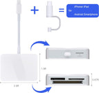 SD Card Reader for iPhone, 4 in 1 USB C and Lightning to CF/SD/MS/TF Card Adapter Memory Card Reader for Camera Adapter Trail Game Camera Viewer for iPad Macbook Plug and Play No App Required