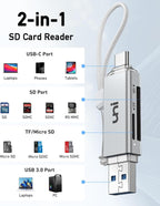 SD Card Reader, uni High-Speed USB C to Micro SD Card Adapter USB 3.0 Dual Slots, Memory Card Reader for SD/Micro SD/SDHC/SDXC/MMC, Compatible with MacBook Pro/Air, Chromebook, Android Galaxy - Silver
