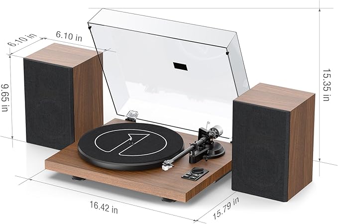 1 by ONE Bluetooth Turntable HiFi System with 36 Watt Bookshelf Speakers, Patend Designed Vinyl Record Player with Magnetic Cartridge, Bluetooth Playback and Auto Off