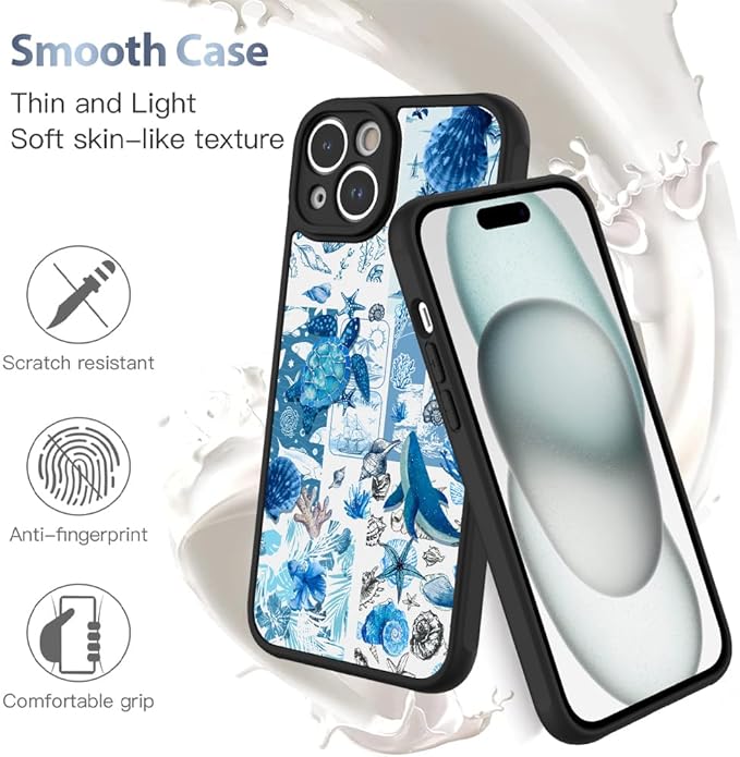 AIGOMARA Case for iPhone 15 Plus [Compatible with MagSafe] Blue Turtle Shell Ocean Collage Pattern Design for Women Girls Men Soft TPU Bumper Hack PC Back Shockproof Protective Slim Magnetic Cover